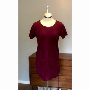 Maroon Suede Short Sleeve Dress